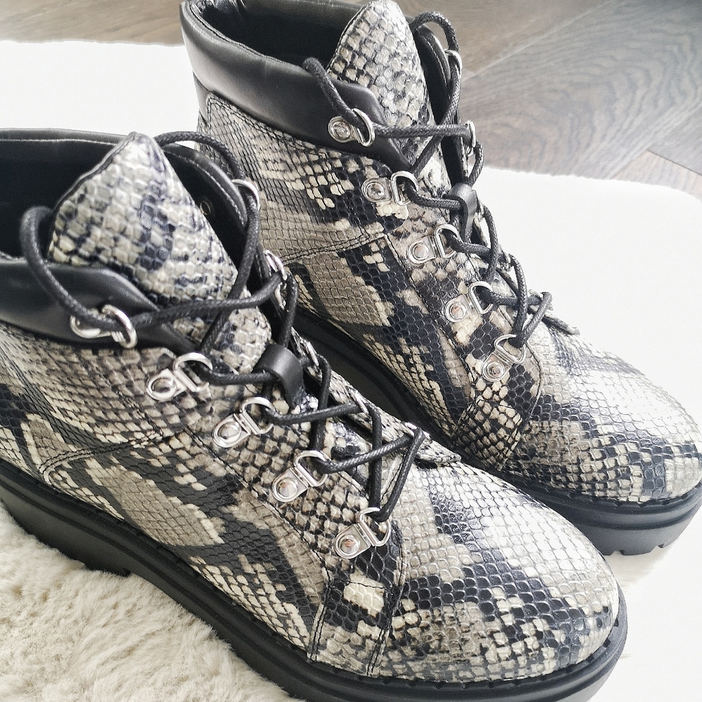 Marc Fisher Lug Kini Leather Snakeskin Combat Boot - Picture 11 of 15